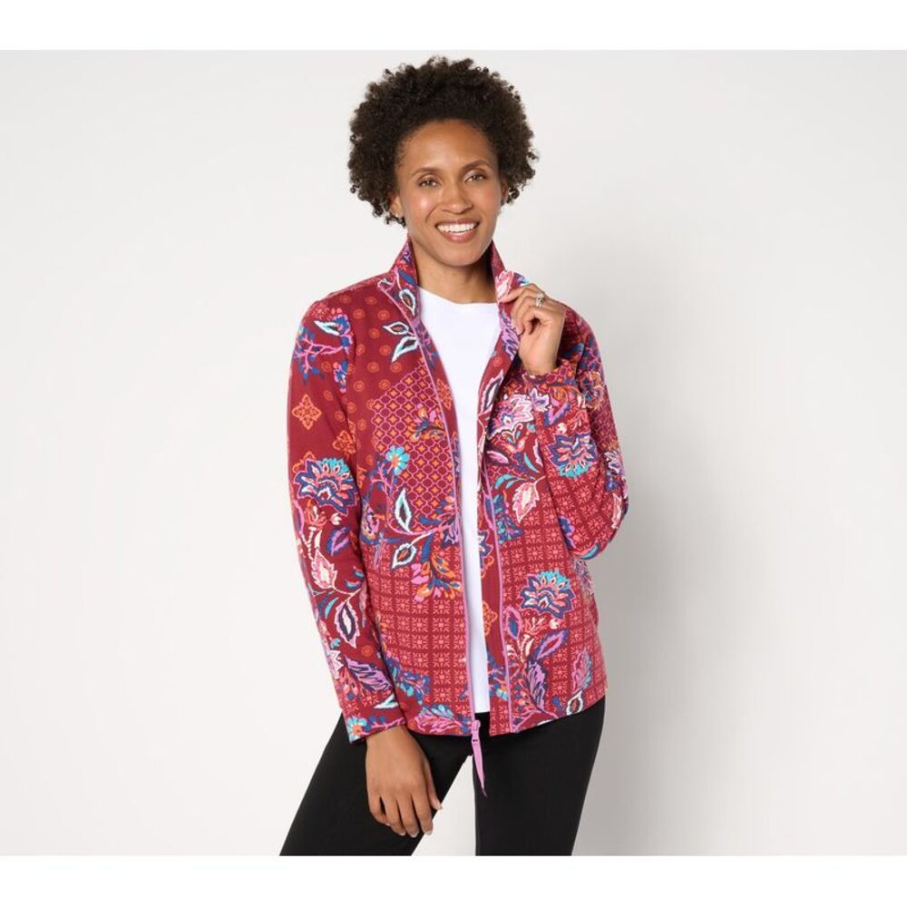 Sport Savvy Women's Jacket Sz M Printed Patchwork French Terry Red A655347